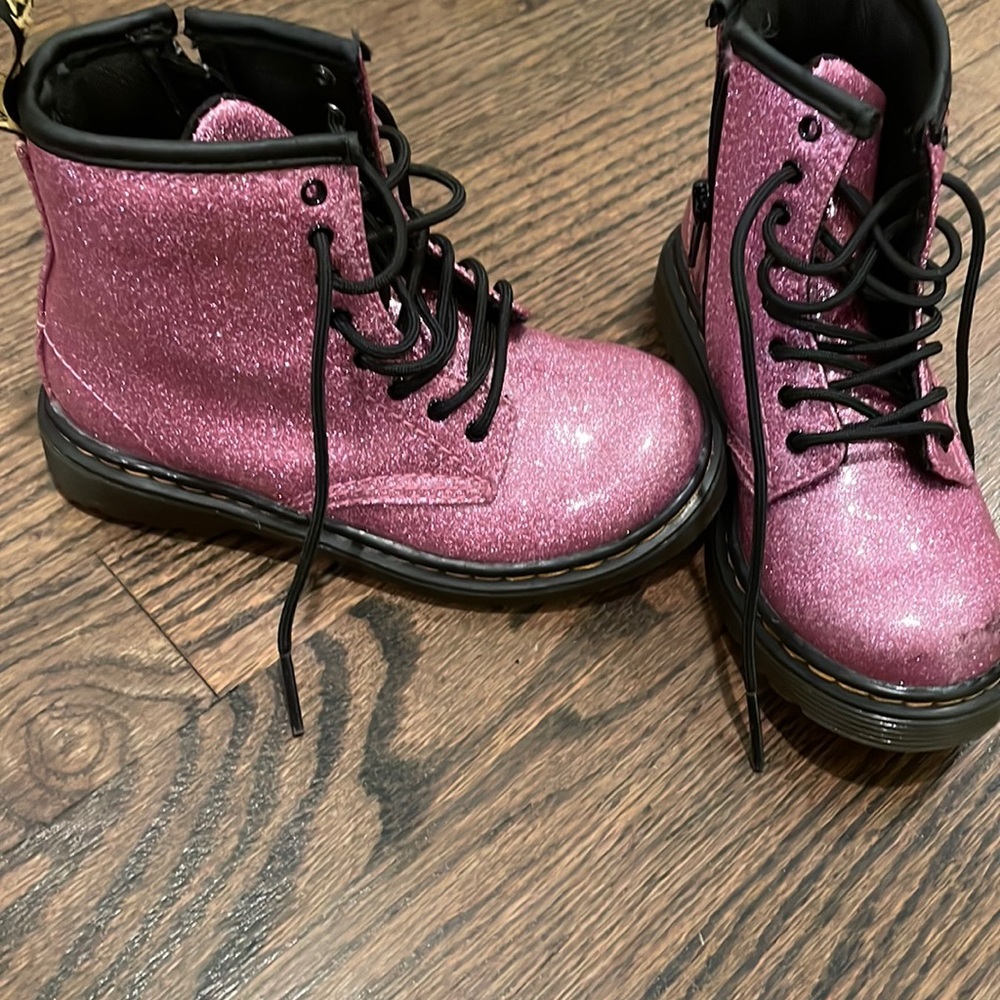DR. Martens pink sparkle boots for toddler girls